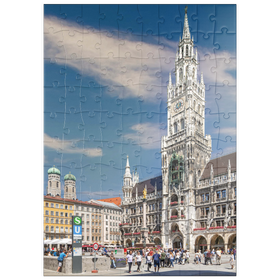 Darstellung des Puzzle Motivs Marienplatz mit den Türmen der Frauenkirche und Rathaus, München - Puzzleteile: 100