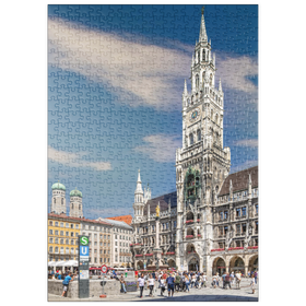 Darstellung des Puzzle Motivs Marienplatz mit den Türmen der Frauenkirche und Rathaus, München - Puzzleteile: 500