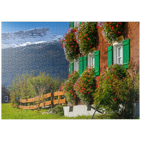 puzzleplate Bauernhaus bei Riezlern und Hoher Ifen (2230m), Kleines Walsertal 1000 Puzzle