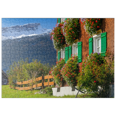 puzzleplate Bauernhaus bei Riezlern und Hoher Ifen (2230m), Kleines Walsertal 500 Puzzle