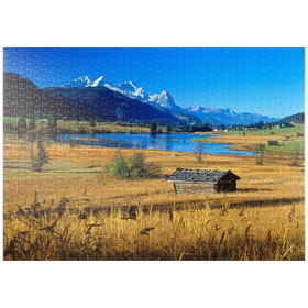 Darstellung des Puzzle Motivs Geroldsee gegen Zugspitzgruppe bei Mittenwald - Puzzleteile: 1000