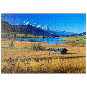 Darstellung des Puzzle Motivs Geroldsee gegen Zugspitzgruppe bei Mittenwald - Puzzleteile: 500