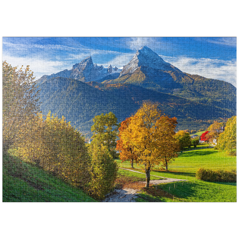 puzzleplate Naturerlebnisweg bei Bischofswiesen nahe Berchtesgaden mit Blick zum Watzmann 1000 Puzzle