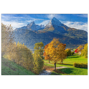 puzzleplate Naturerlebnisweg bei Bischofswiesen nahe Berchtesgaden mit Blick zum Watzmann 100 Puzzle