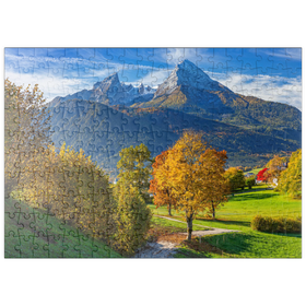 Darstellung des Puzzle Motivs Bischofswiesen nahe Berchtesgaden mit Blick zum Watzmann - Puzzleteile: 200