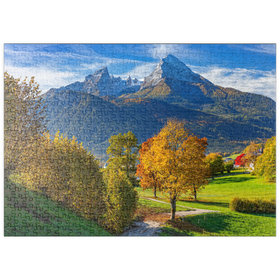 Darstellung des Puzzle Motivs Bischofswiesen nahe Berchtesgaden mit Blick zum Watzmann - Puzzleteile: 500