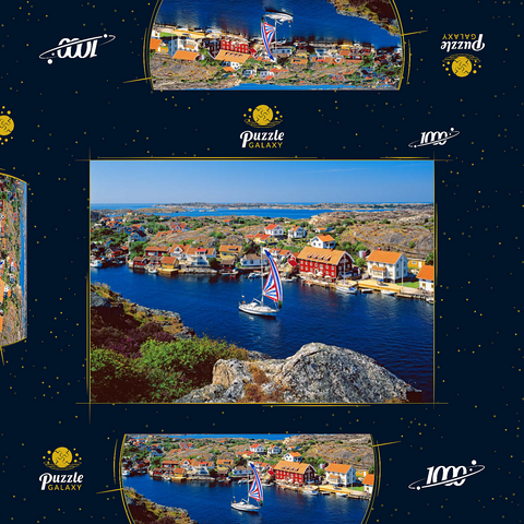 Blick über Kyrkesund an der Schärenküste, Insel Tjörn, Bohuslän, Schweden 1000 Puzzle Schachtel 3D Modell