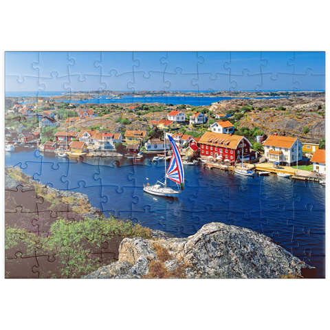 puzzleplate Blick über Kyrkesund an der Schärenküste, Insel Tjörn, Bohuslän, Schweden 100 Puzzle
