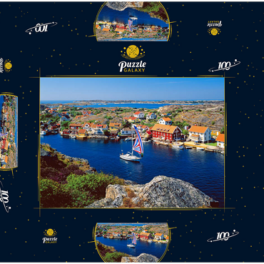 Blick über Kyrkesund an der Schärenküste, Insel Tjörn, Bohuslän, Schweden 100 Puzzle Schachtel 3D Modell