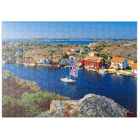 puzzleplate Blick über Kyrkesund an der Schärenküste, Insel Tjörn, Bohuslän, Schweden 200 Puzzle