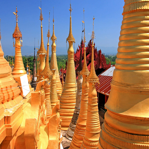 Pagodenwald von Stupas der Shwe-Indein-Pagode beim Dorf Indein am Inle See, Shan Staat, Myanmar 1000 Puzzle 3D Modell