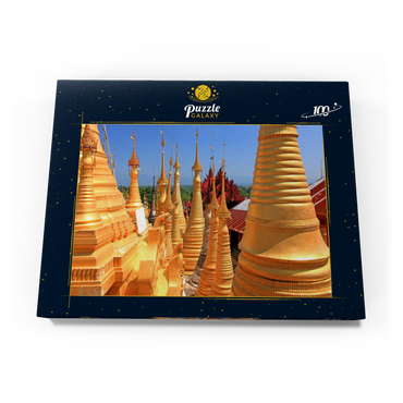 Pagodenwald von Stupas der Shwe-Indein-Pagode beim Dorf Indein am Inle See, Shan Staat, Myanmar 100 Puzzle Schachtel Ansicht3