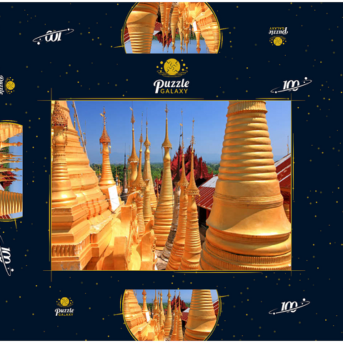 Pagodenwald von Stupas der Shwe-Indein-Pagode beim Dorf Indein am Inle See, Shan Staat, Myanmar 100 Puzzle Schachtel 3D Modell