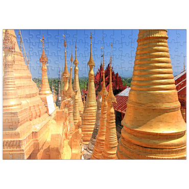 puzzleplate Pagodenwald von Stupas der Shwe-Indein-Pagode beim Dorf Indein am Inle See, Shan Staat, Myanmar 200 Puzzle