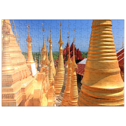 puzzleplate Pagodenwald von Stupas der Shwe-Indein-Pagode beim Dorf Indein am Inle See, Shan Staat, Myanmar 200 Puzzle