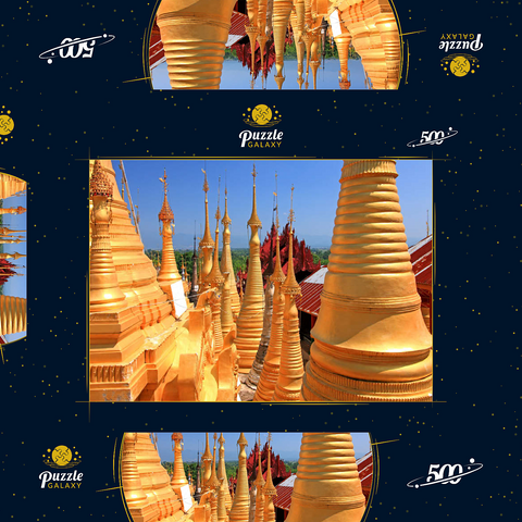 Pagodenwald von Stupas der Shwe-Indein-Pagode beim Dorf Indein am Inle See, Shan Staat, Myanmar 500 Puzzle Schachtel 3D Modell