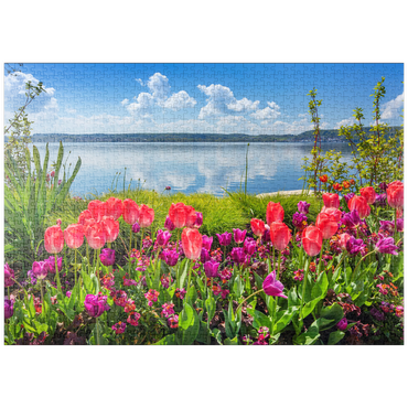puzzleplate Seepromenade in Überlingen am Bodensee im Frühling zur Tulpenblüte 1000 Puzzle