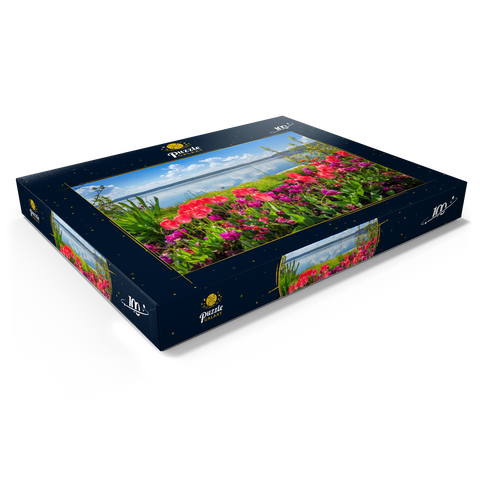 Seepromenade in Überlingen am Bodensee im Frühling zur Tulpenblüte 100 Puzzle Schachtel Ansicht1