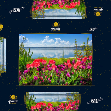 Seepromenade in Überlingen am Bodensee im Frühling zur Tulpenblüte 500 Puzzle Schachtel 3D Modell