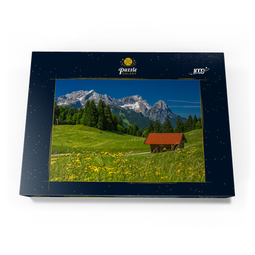 Am Gschwandtnerbauer (1020m) gegen Zugspitzgruppe (2962m), Garmisch-Partenkirchen 1000 Puzzle Schachtel Ansicht3