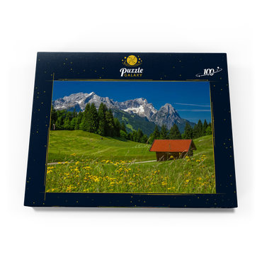Am Gschwandtnerbauer (1020m) gegen Zugspitzgruppe (2962m), Garmisch-Partenkirchen 100 Puzzle Schachtel Ansicht3