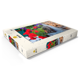 Alternative Darstellung des Puzzle-Motivs Alter Wanderstiefel mit Geranien in Oberstdorf – Puzzleteile: 200