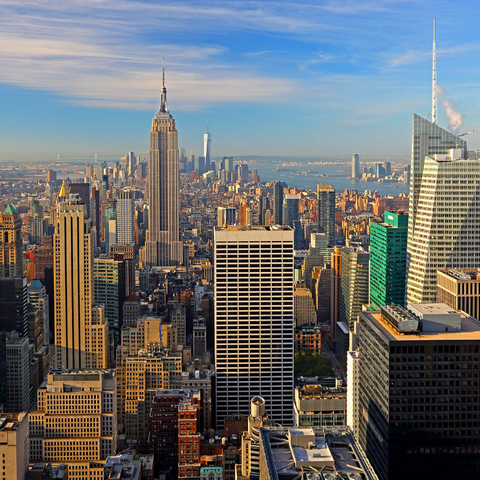 Blick vom Rockefeller Center zum Empire State Building und One World Trade Center, Manhattan, New York City, USA 1000 Puzzle 3D Modell