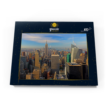 Blick vom Rockefeller Center zum Empire State Building und One World Trade Center, Manhattan, New York City, USA 100 Puzzle Schachtel Ansicht3