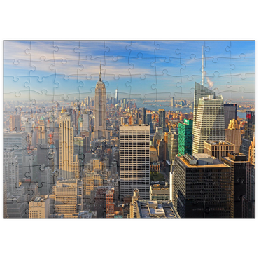 puzzleplate Blick vom Rockefeller Center zum Empire State Building und One World Trade Center, Manhattan, New York City, USA 100 Puzzle