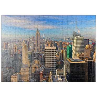 puzzleplate Blick vom Rockefeller Center zum Empire State Building und One World Trade Center, Manhattan, New York City, USA 200 Puzzle