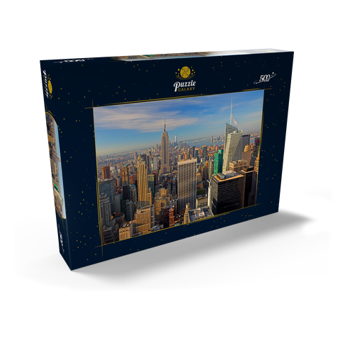 Blick vom Rockefeller Center zum Empire State Building und One World Trade Center, Manhattan, New York City, USA 500 Puzzle Schachtel Ansicht2