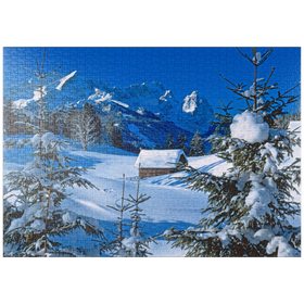 Darstellung des Puzzle-Motivs Am Gschwandtnerbauer gegen Zugspitzgruppe (2962m) bei Garmisch-Partenkirchen – Puzzleteile: 1000