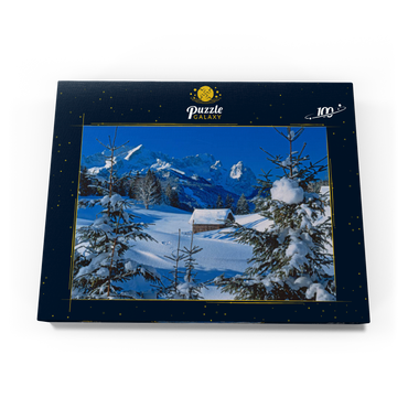 Am Gschwandtnerbauer gegen Zugspitzgruppe (2962m) bei Garmisch-Partenkirchen 100 Puzzle Schachtel Ansicht3