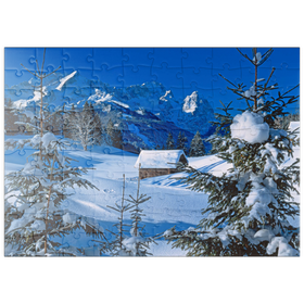 Darstellung des Puzzle Motivs Am Gschwandtnerbauer gegen Zugspitzgruppe (2962m) bei Garmisch-Partenkirchen - Puzzleteile: 100