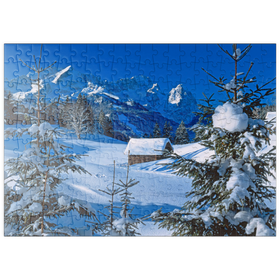 Darstellung des Puzzle-Motivs Am Gschwandtnerbauer gegen Zugspitzgruppe (2962m) bei Garmisch-Partenkirchen – Puzzleteile: 200