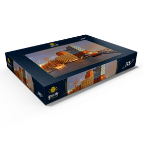 Darstellung des Puzzle Motivs Schiffsanleger an der Überseebrücke mit Blick über die Elbe zur Elbphilharmonie, Hamburg - Puzzleteile: 500