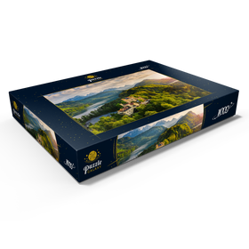 Alternative Darstellung des Puzzle-Motivs Sonnenuntergang am Schloss Hohenschwangau mit dem Alpsee – Puzzleteile: 1000