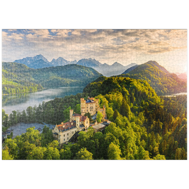 puzzleplate Sonnenuntergang am Schloss Hohenschwangau mit dem Alpsee und den Tannheimer Bergen 1000 Puzzle