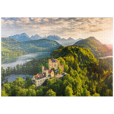 puzzleplate Sonnenuntergang am Schloss Hohenschwangau mit dem Alpsee und den Tannheimer Bergen 1000 Puzzle