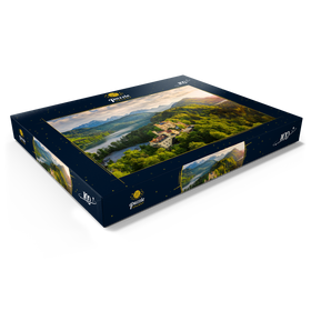 Darstellung des Puzzle Motivs Sonnenuntergang am Schloss Hohenschwangau mit dem Alpsee - Puzzleteile: 100