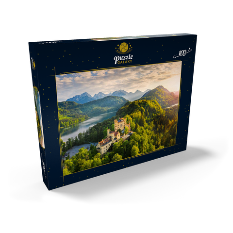 Sonnenuntergang am Schloss Hohenschwangau mit dem Alpsee und den Tannheimer Bergen 100 Puzzle Schachtel Ansicht2