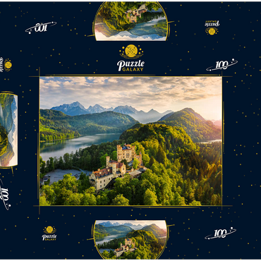 Sonnenuntergang am Schloss Hohenschwangau mit dem Alpsee und den Tannheimer Bergen 100 Puzzle Schachtel 3D Modell