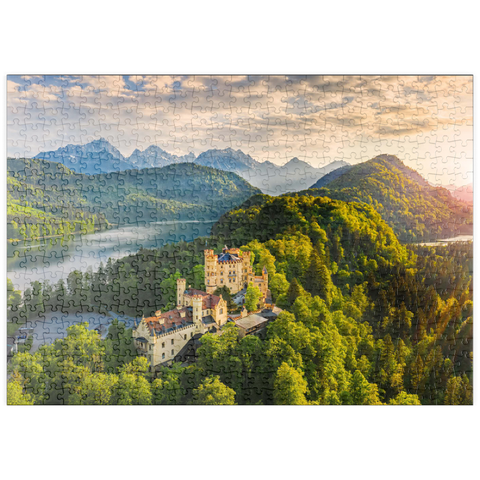 puzzleplate Sonnenuntergang am Schloss Hohenschwangau mit dem Alpsee und den Tannheimer Bergen 500 Puzzle