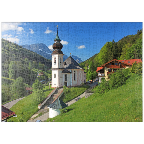 puzzleplate Wallfahrtskirche Maria Gern gegen den Untersberg (1973m) bei Berchtesgaden 1000 Puzzle