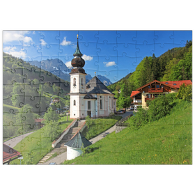 Darstellung des Puzzle Motivs Wallfahrtskirche Maria Gern gegen den Untersberg (1973m) bei Berchtesgaden - Puzzleteile: 100