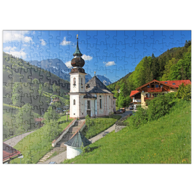Darstellung des Puzzle-Motivs Wallfahrtskirche Maria Gern gegen den Untersberg (1973m) bei Berchtesgaden – Puzzleteile: 200
