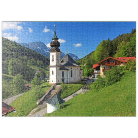 Darstellung des Puzzle-Motivs Wallfahrtskirche Maria Gern gegen den Untersberg (1973m) bei Berchtesgaden – Puzzleteile: 500