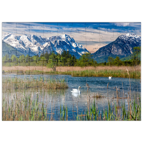 Darstellung des Puzzle Motivs Sieben Quellen bei Eschenlohe gegen Zugspitzgruppe und Kramer - Puzzleteile: 100