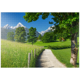 Darstellung des Puzzle-Motivs Naturerlebnisweg bei Bischofswiesen nahe Berchtesgaden mit Blick zum Watzmann – Puzzleteile: 1000