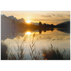 Darstellung des Puzzle Motivs Geroldsee gegen Zugspitzgruppe bei Mittenwald - Puzzleteile: 1000